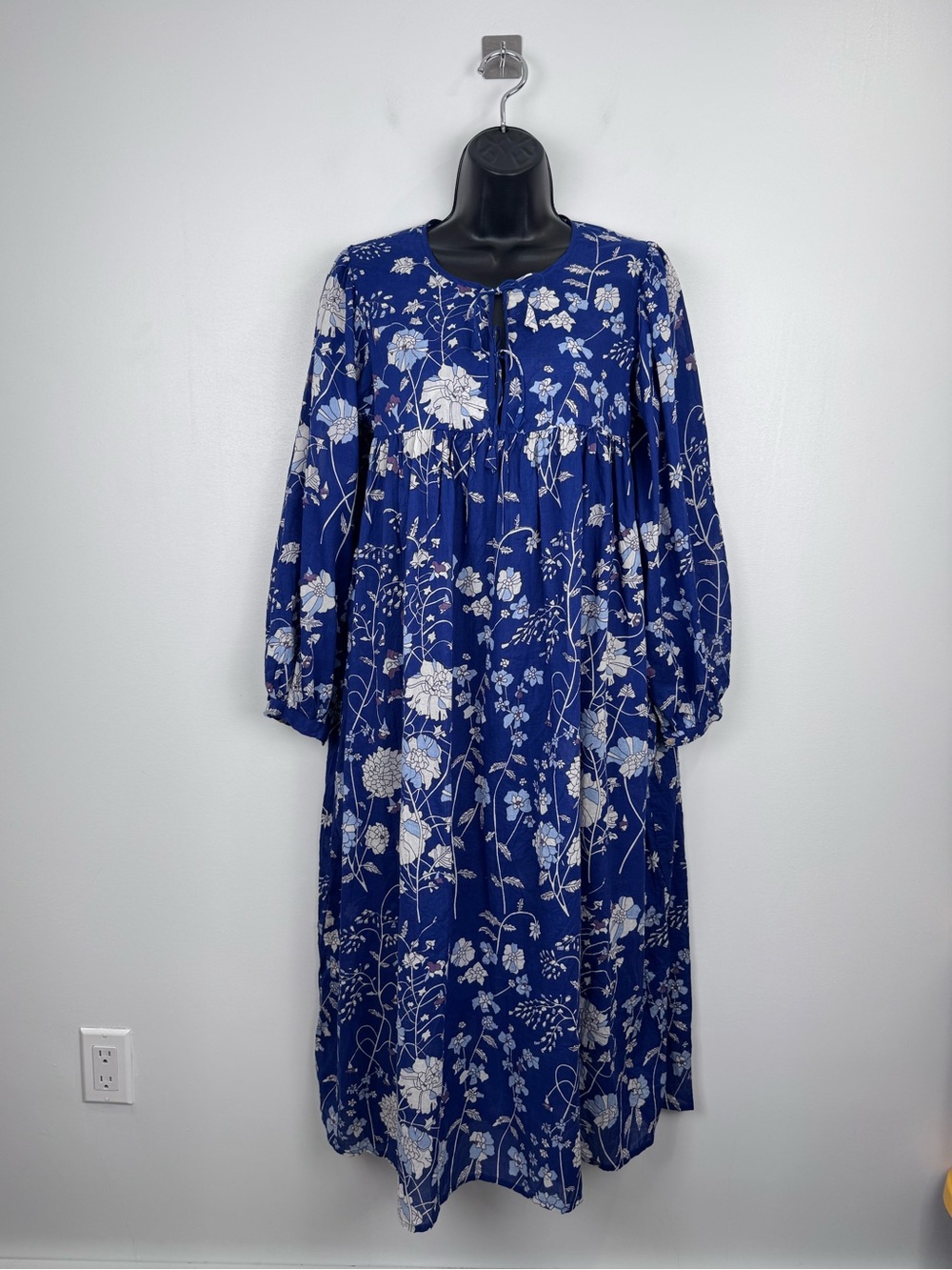 Matta Women Hamsa Garden Blue Floral Midi Dress Size Small
